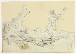 Lenhador cortando a árvore caída com machado de William Henry Pyne