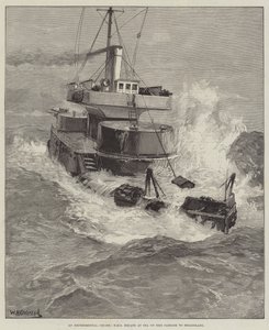 Um cruzeiro experimental, HMS Hecate no mar em sua passagem para Heligoland