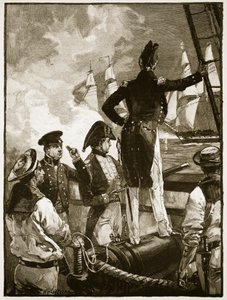 Capitão Walpole interceptando os navios do duque de Saldanha, ilustração da &39;História Ilustrada de Cassell na Inglaterra&39; (foto sépia)