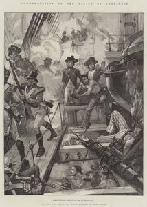 Comemoração da Batalha de Trafalgar, HMS Victory em 21 de outubro de 1805, em Trafalgar de William Heysham Overend
