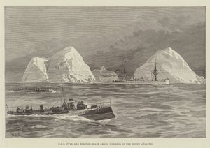 HMS Tyne e Torpedo-boats entre Icebergs no Atlântico Norte