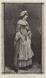 Sra. Langtry, no Haymarket Theatre, em She Stoops to Conquer de William Heysham Overend