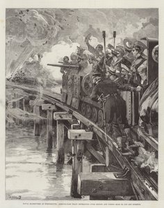 Manobras Navais em Portsmouth, Trem de Armor-Clad recuando sobre Ponte e Mina de Tiro para cortar Perseguição