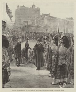 Princesa Louise apresentando novas cores para os Highlanders de Argyll e Sutherland no Castelo de Edimburgo
