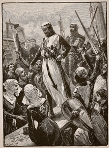 Recepção de Richard em seu retorno do continente, ilustração de &39;História Ilustrada de Cassell da Inglaterra&39; (foto sépia) de William Heysham Overend