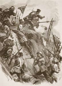 "Rogers entrou, ajudado pelo tenente Lenon", ilustração de "Batalhas do século XIX", de Archibald Forbes, GA Henty e Major Arthur Griffiths