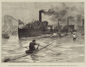 Sculling-Race na segunda-feira pela última vez para o Campeonato do Mundo, esboçado acima da Hammersmith Bridge