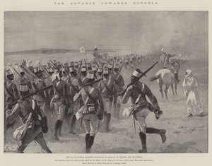 O avanço em direção a Dongola, o 9º Regimento de Soudanese marchando para Shellal para embarcar para a Frente