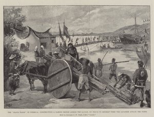 As bandeiras negras em Formosa, construindo uma ponte de bambu através da lagoa, pelo qual recuar quando os japoneses atacam os fortes