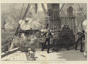 O Bombardeio de Alexandria, Explosão de uma Casca a Bordo HMS Alexandria, Escapada Estreita do Comandante de Cajado Hosken
