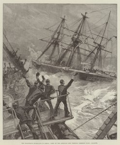 O desastroso furacão em Samoa, tripulação do navio americano Trenton torcendo HMS Calliope