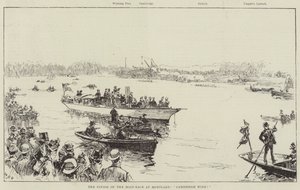 O fim da corrida de barcos em Mortlake, Cambridge ganha!