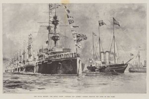 A Naval Review, o Royal Yacht Victoria e Albert passando pelas Linhas da Frota