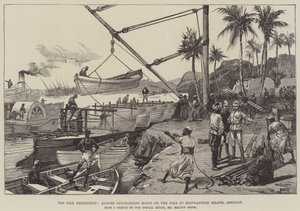 A, nile, expedição, barcaças, descarregando, barcos, ligado, a, nile, em, elephantine, ilha, Assouan