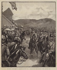 Revisão do Jubileu da Rainha em Aldershott, sábado, 9 de julho, Brecknock e Berks Mounted Infantry marchando de William Heysham Overend