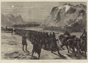 A Rebelião no Território do Noroeste do Canadá, Tropas Coloniais marchando sobre o Gelo da Baía de Nepigon, Lago Superior