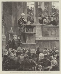 O Honorável WE WE Gladstone em Oxford, apresentando a Palestra Romanes no Teatro Sheldonian