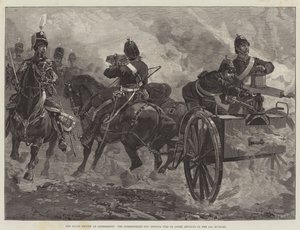 The Royal Review em Aldershott, a Arma de Nordenfeldt abrindo fogo para cobrir o avanço dos 10 hussardos