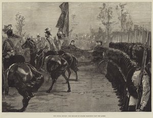 The Royal Review, a Brigada de Guardas marchando além da rainha