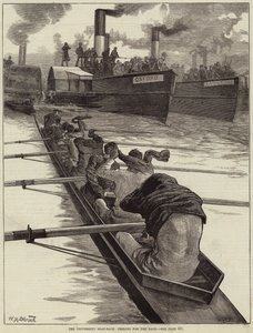 A corrida de barcos da universidade, descascando para a corrida