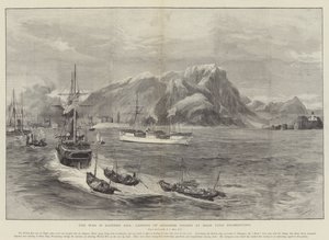 A guerra na Ásia Oriental, desembarque de tropas japonesas no promontório de Shan Tung