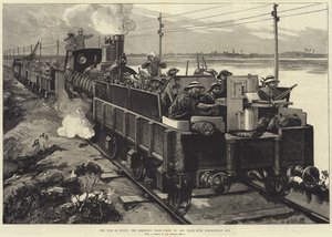 A guerra no Egito, o trem blindado, frente do trem, com a arma Nordenfeldt