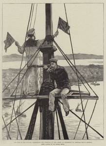 A guerra no Sudão, sinalizando a posição do inimigo em Trinkitat para o almirante Sir W Hewett