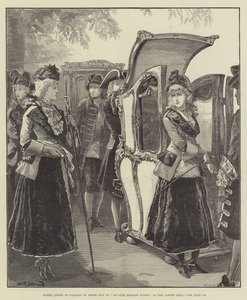 Três senhoras da moda em seu caminho para Ye Olde English Fayre, no Albert Hall de William Heysham Overend
