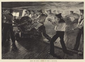 Tentando o alcance, um esboço a bordo de um homem-de-guerra de William Heysham Overend