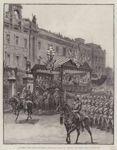 Revisão voluntária perante a rainha no Palácio de Buckingham No último sábado, o Corpo de Artistas marchando