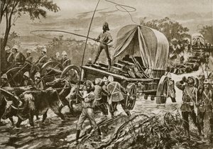 Zulu War: a força de socorro Etshowe atravessando um riacho, abril de 1879