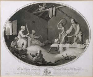 O método comum de escarafurar, espancar e cortar o linho, prancha IV de &39;The Linen Manufactory of Ireland&39;, prancha IV