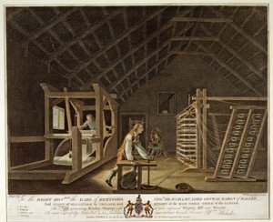 Enrolamento, empenamento com uma nova usina de beneficiamento e tecelagem melhorada, placa VII da Fábrica de Linho da Irlanda, 1791