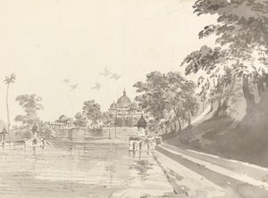 Vista de uma mesquita em Mounheer [Maner] de William Hodges