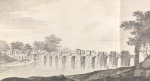 Vista da ponte em Jaunpur sobre o rio Gomti de William Hodges