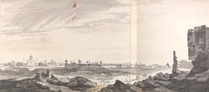 Vista das ruínas em Agra e do Taj Mahal de William Hodges
