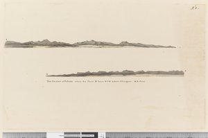 Página 3 Perfil da Ilha de St. Jago, Ilha de Cabo Verde. Título A Ilha de St. Jago, onde o ponto D tem o WSW distante 3 léguas. AA junta-se
