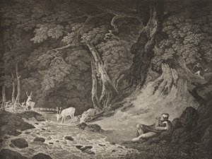 A Floresta de Arden, Ato II, Cena I, de &39;As You Like It&39;, da The Boydell Shakespeare Gallery, publicada no final do século XIX de William Hodges