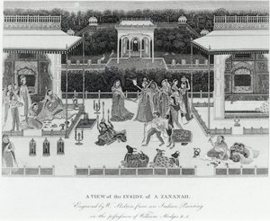 Vista do interior de uma Zananah, gravada por William Skelton (1763-1848) de William Hodges