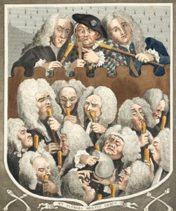 Uma consulta de médicos, ou a empresa de empresários, ilustração de &39;Hogarth restaurado: todo obras do célebre William Hogarth, re-gravado por Thomas Cook&39;, pub. 1812 (cor da mão de William Hogarth