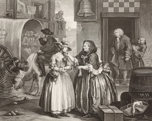O progresso de uma prostituta - O caminho de uma prostituta, Folha 1: Chegada em Londres. 1732 de William Hogarth