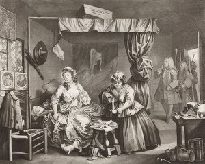 O progresso de uma prostituta - O caminho de uma prostituta, Folha 3: A prisão. 1732 de William Hogarth