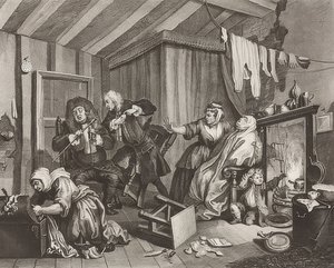 Progresso de uma prostituta. Folha 5: Morte. 1732 de William Hogarth