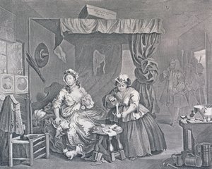Progresso de uma prostituta, Placa Três: Preso por um magistrado, 1732 (gravura e gravura) de William Hogarth
