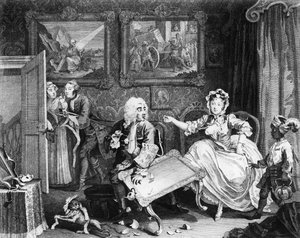 Progresso de uma prostituta, prato II, brigas com seu protetor judeu de William Hogarth