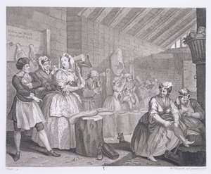 Progresso de uma prostituta, placa IV, de "As obras originais e genuínas de William Hogarth", publicado em Londres, 1820-22 de William Hogarth