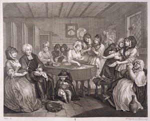Progresso de uma prostituta, placa VI, de "As obras originais e genuínas de William Hogarth", publicado em Londres, 1820-22 de William Hogarth