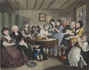 Progresso de uma prostituta, prato VI, ilustração de &39;Hogarth restaurado: Obras inteiras do célebre William Hogarth, re-gravado por Thomas Cook&39;, pub. 1812 (gravura colorida à mão)
