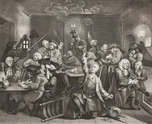 O progresso de um Rake, ilustração 6: O rake em uma casa de jogos - Folha 6: Tom Rakewell em um salão de jogos. 1735 de William Hogarth