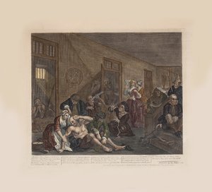 Progresso de um ancinho, placa 8: no hospício, ca 1735. de William Hogarth